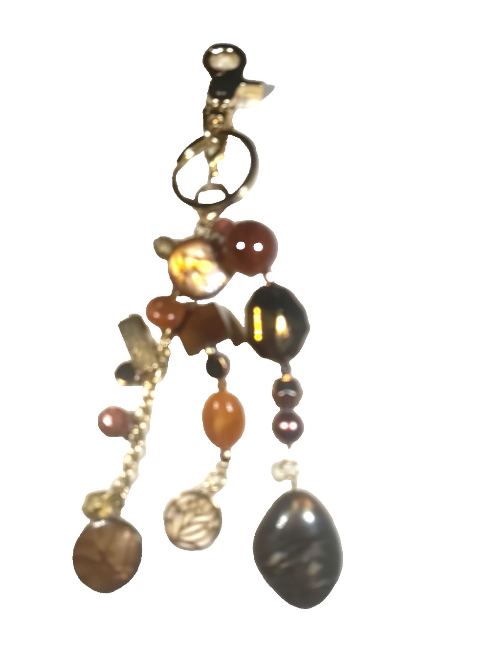 Miche Keychain Purse Clip Gold Tone Brown Rock Beads Logo